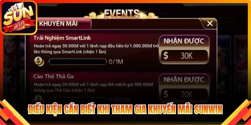 Điều kiện cần biết khi tham gia khuyến mãi Sunwin